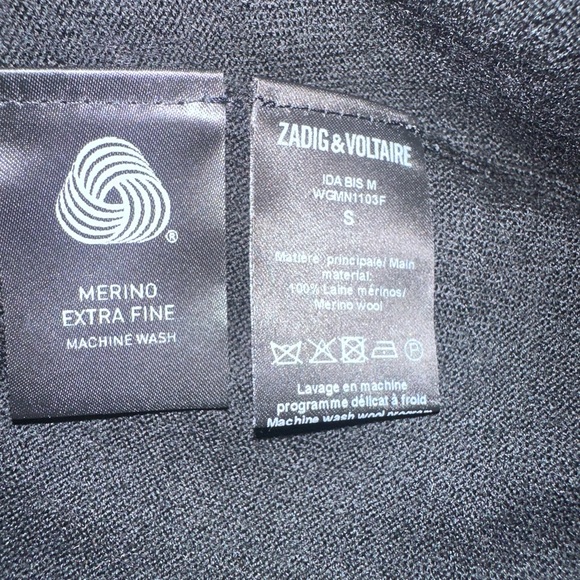 Zadig & Voltaire Merino Wool Ida Biz Black Short Sleeve T-Shirt - Amour - Small - Picture 6 of 6